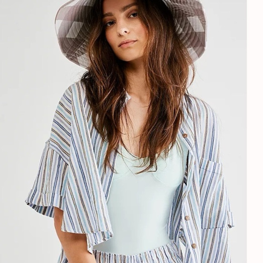 Free People Striped Intimates Top - Blue and White